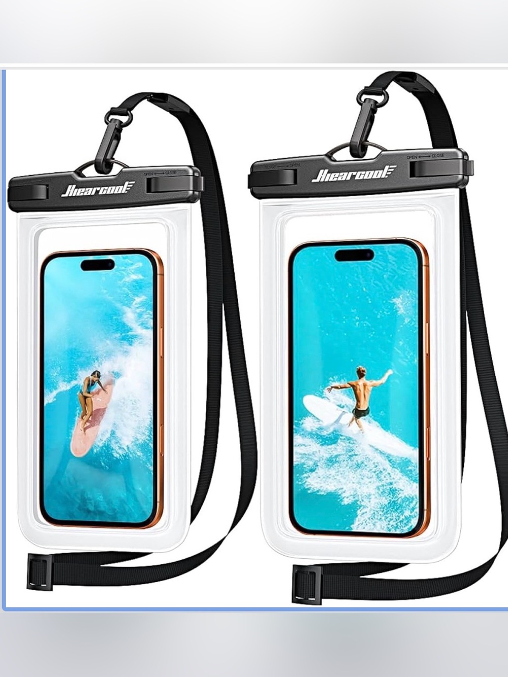Set of 2: Waterproof Phone Pouch with Neck Strap - Black